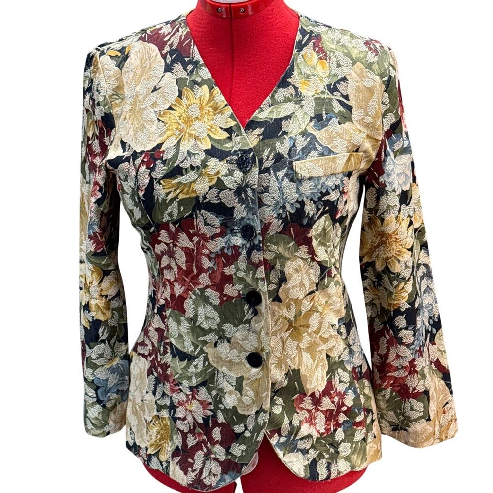 Requirements Petite Vintage Earthy Floral Tapestry Blazer Jacket Women 8P